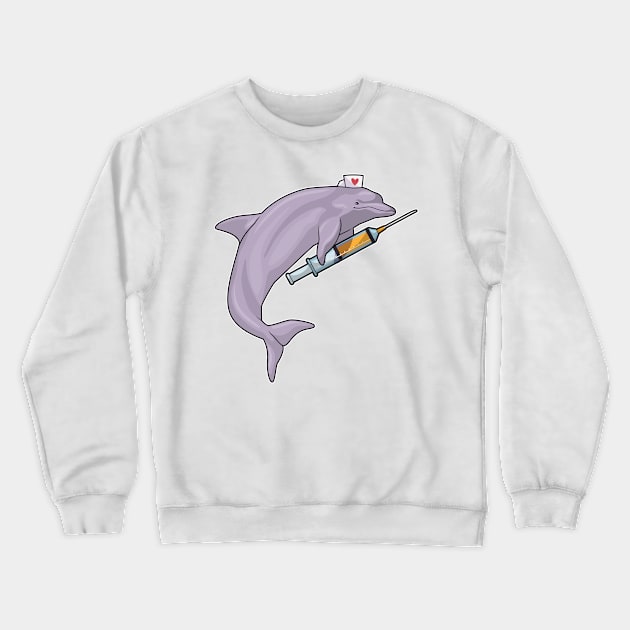 Dolphin as Nurse with Syringe Crewneck Sweatshirt by Markus Schnabel